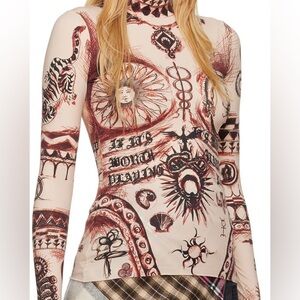 Marine Serre Beige Geotic Tattoo Turtleneck